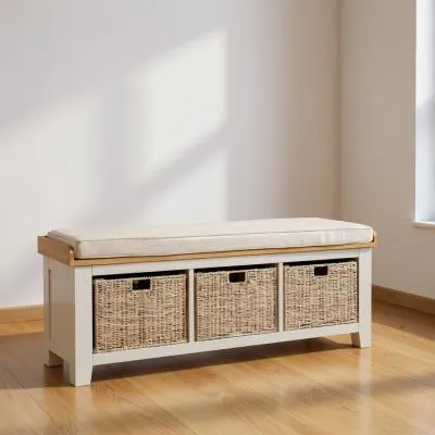 Janelle Hall Bench with Baskets - Grey, Oak image