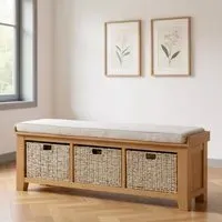 Janelle Hall Bench with Baskets - Rustic Oak