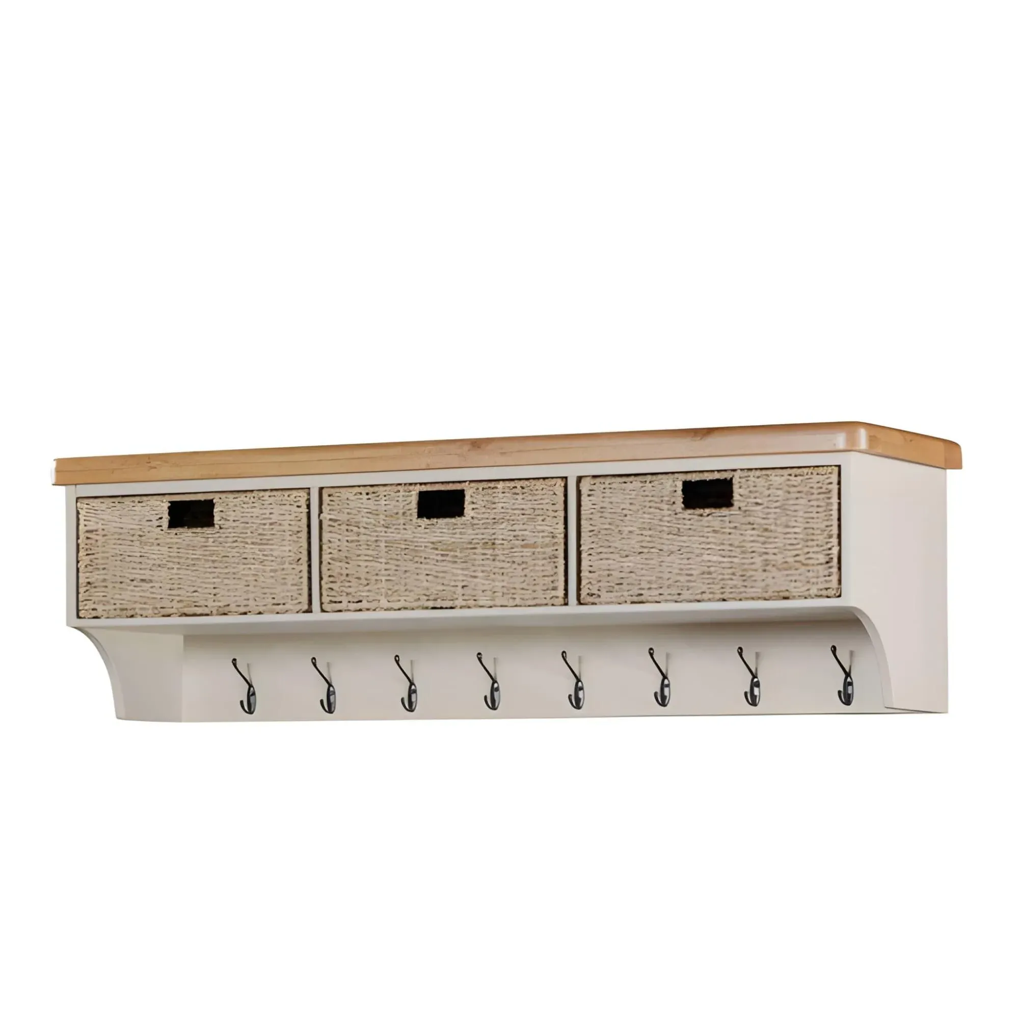 Janelle Wall Shelf with Hooks and Baskets - Grey, Oak