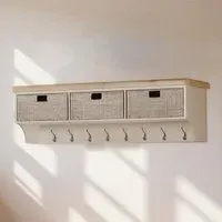 Janelle Wall Shelf with Hooks and Baskets - Grey, Oak