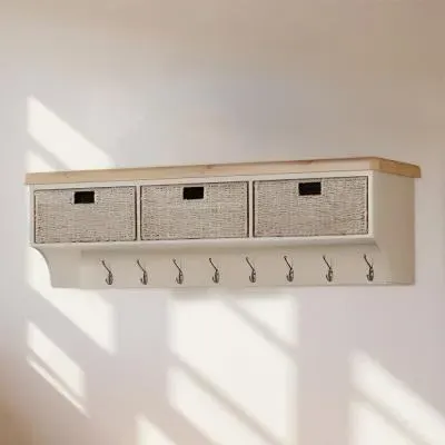 Janelle Wall Shelf with Hooks and Baskets - Grey, Oak image