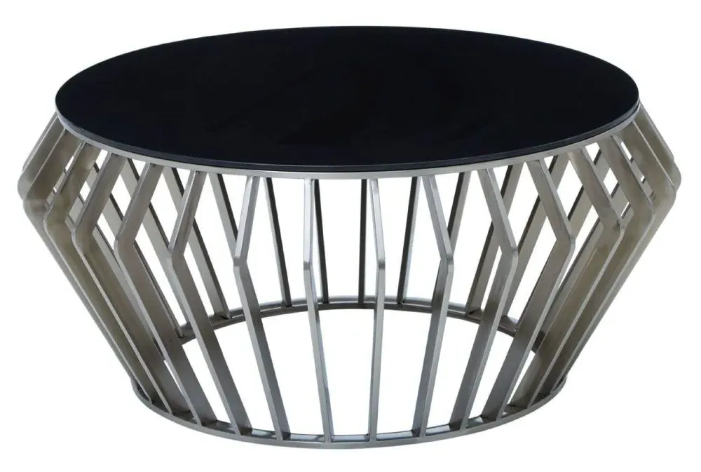 Ackley Round Coffee Table with Chrome Base - Black Glass