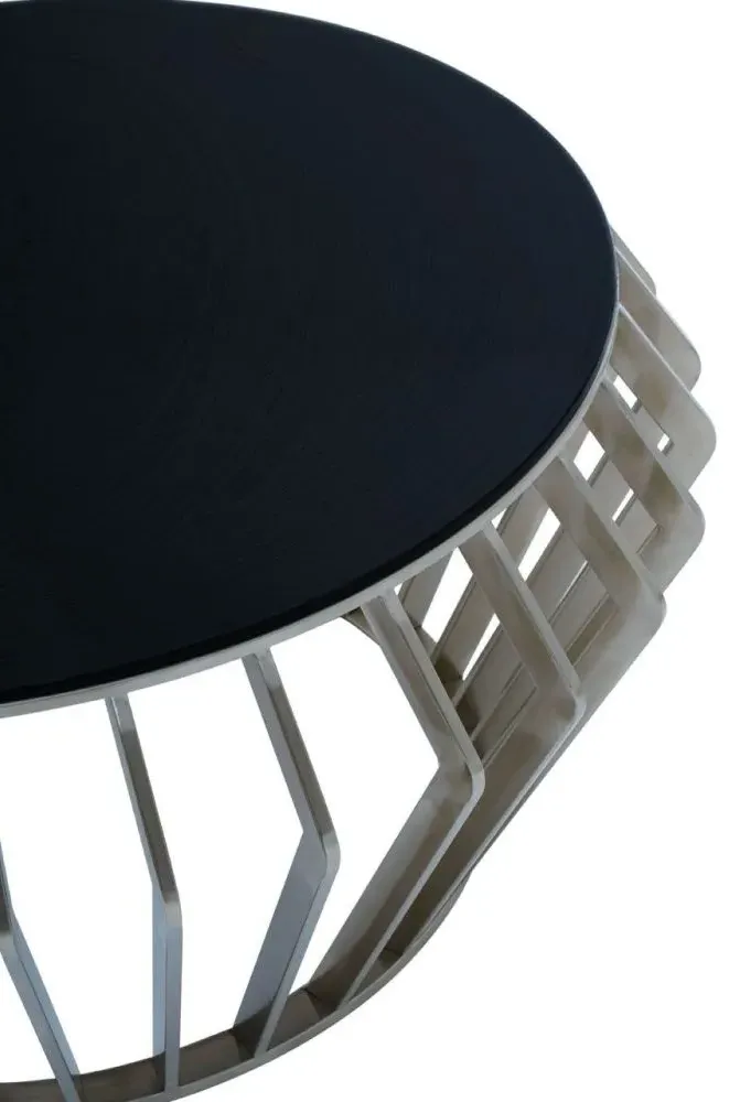 Ackley Round Coffee Table with Chrome Base - Black Glass