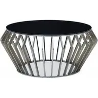 Ackley Round Coffee Table with Chrome Base - Black Glass