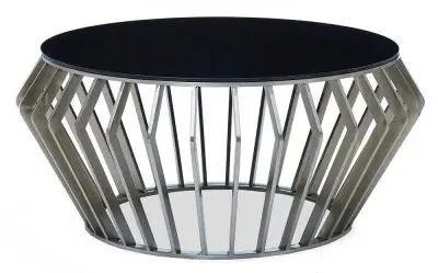 Ackley Round Coffee Table with Chrome Base - Black Glass image
