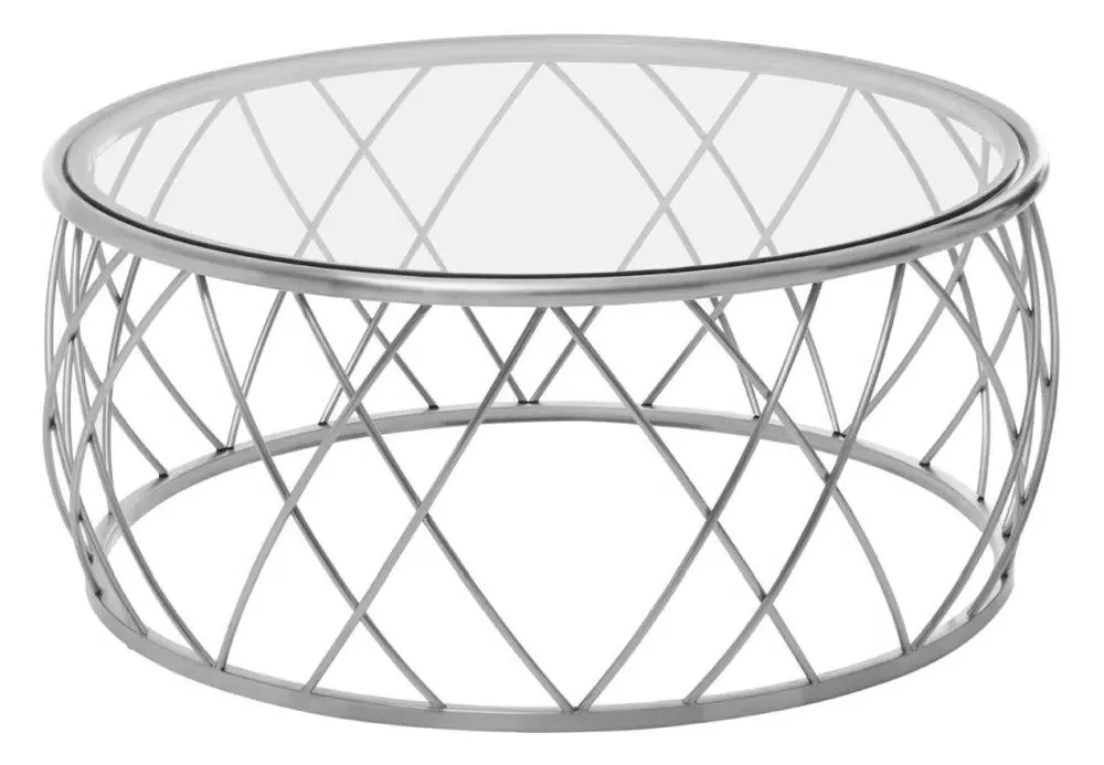 Ackley Round Coffee Table with Chrome Base - Clear Glass