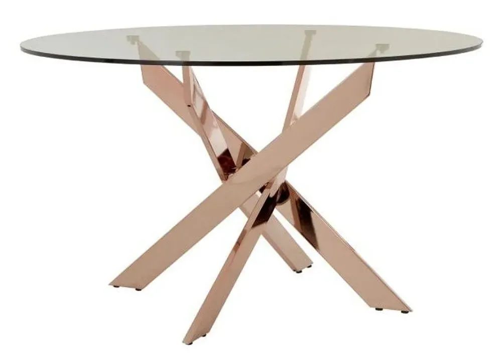 Allure 4 Seater Round Dining Table - Rose Gold, Glass
