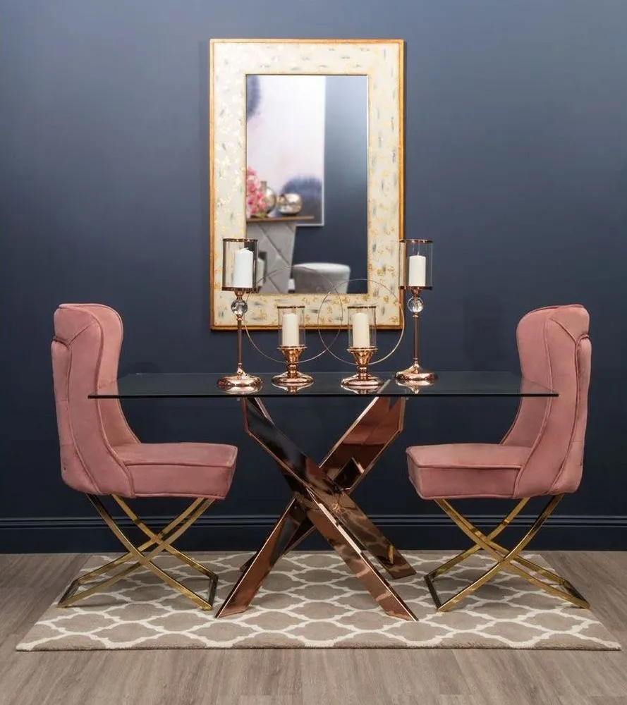 Allure 6 Seater Dining Table - Rose Gold, Glass