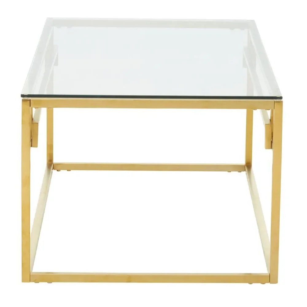Allure Coffee Table with Brushed Base - Gold, Glass