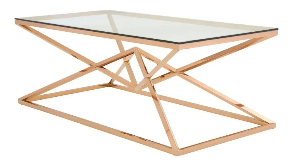Allure Coffee Table with Corseted Base - Rose Gold, Glass