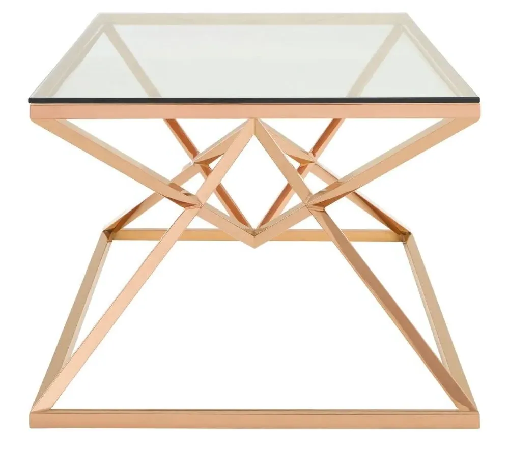 Allure Coffee Table with Corseted Base - Rose Gold, Glass