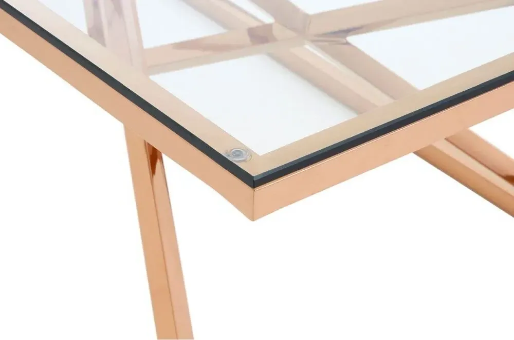 Allure Coffee Table with Corseted Base - Rose Gold, Glass