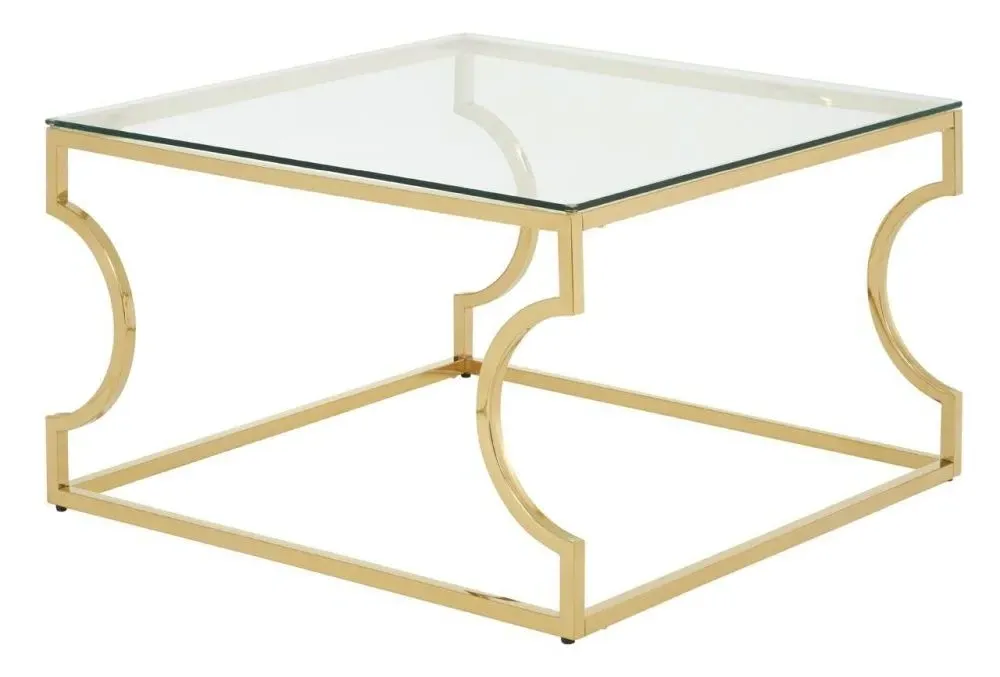Allure Coffee Table with Curved Base - Gold, Glass