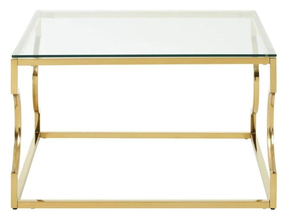 Allure Coffee Table with Curved Base - Gold, Glass