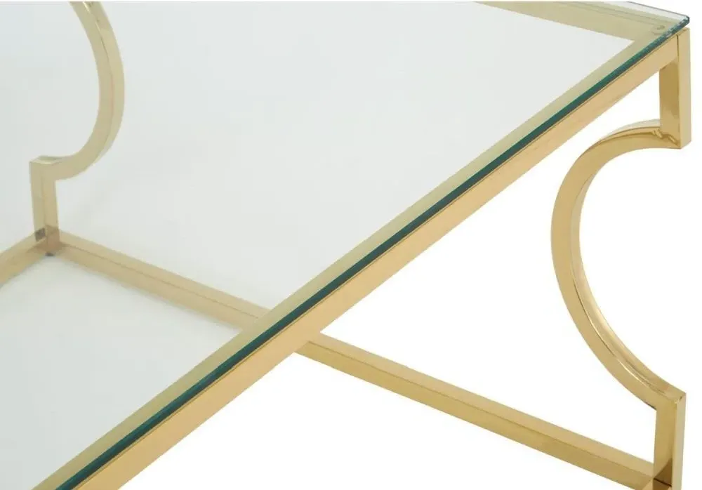 Allure Coffee Table with Curved Base - Gold, Glass