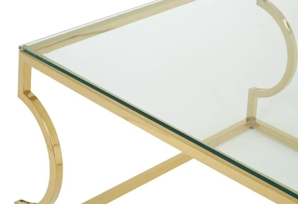 Allure Coffee Table with Curved Base - Gold, Glass