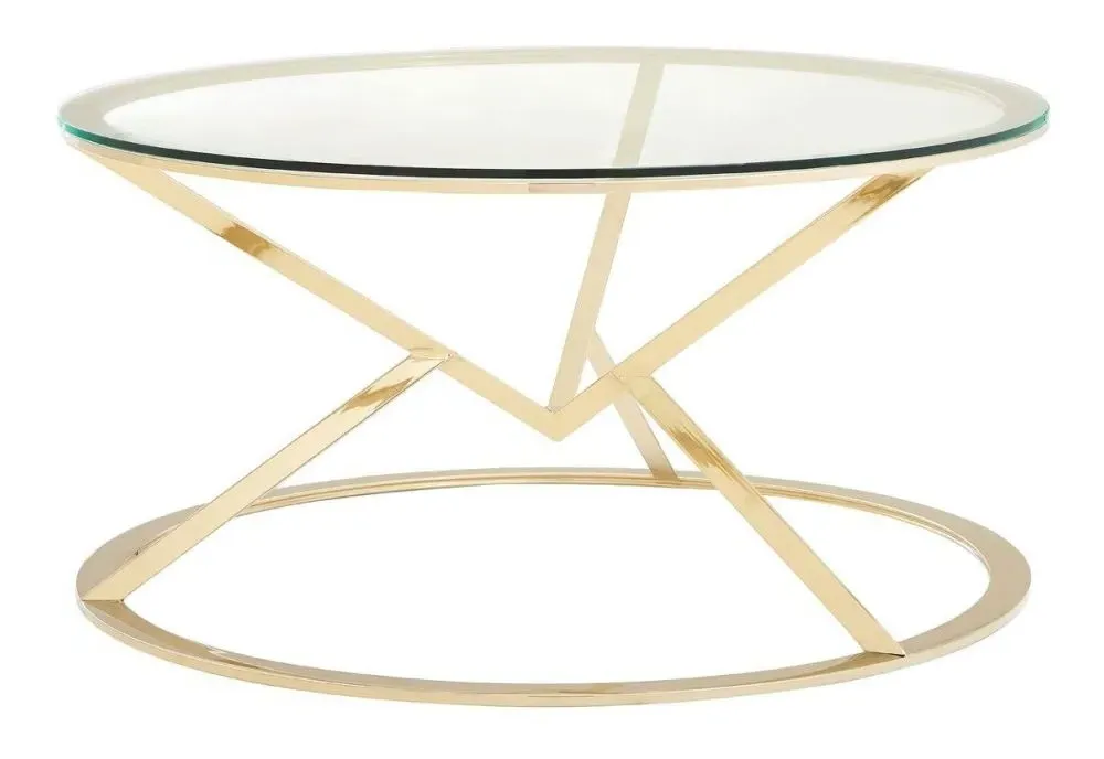 Allure Round Coffee Table with Champagne Gold Base - Glass