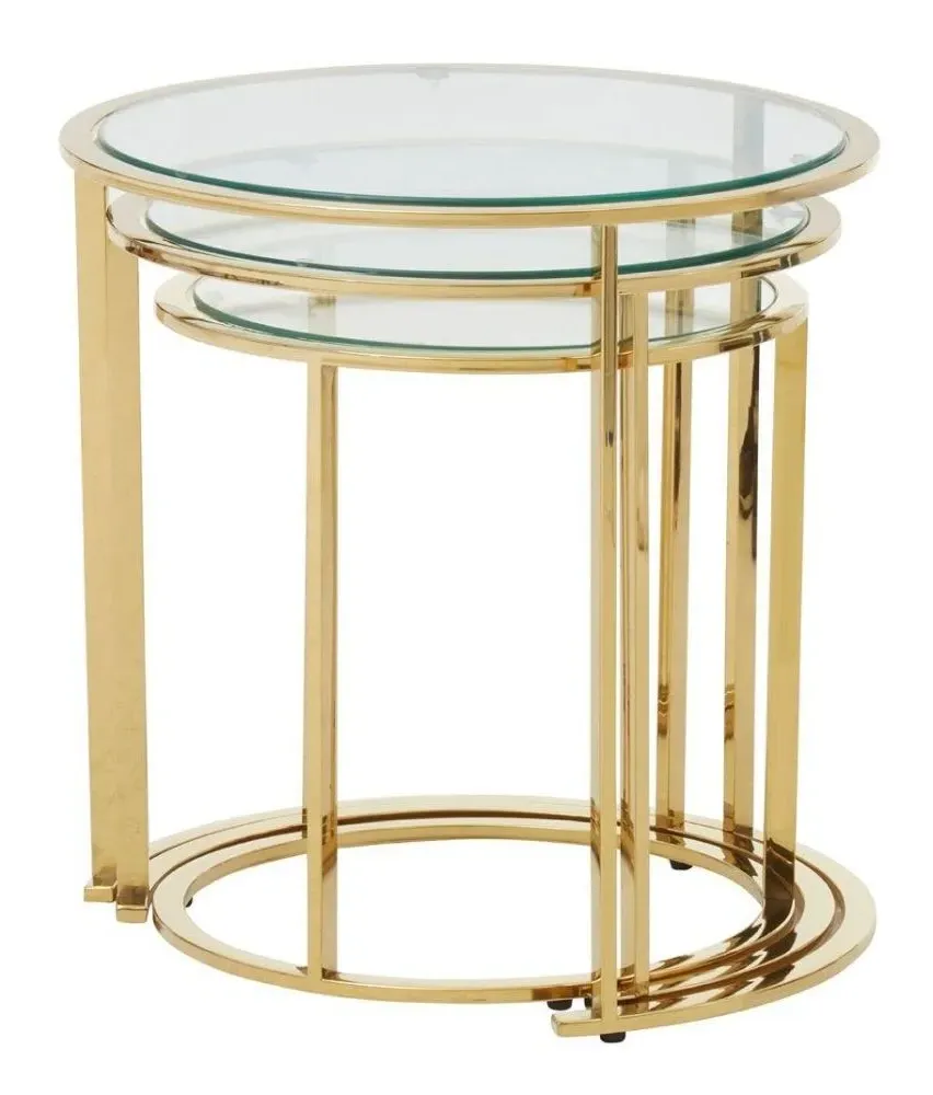 Allure Round Nest of 3 Tables - Gold, Glass