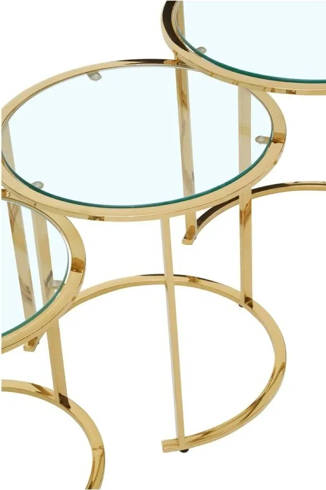 Allure Round Nest of 3 Tables - Gold, Glass