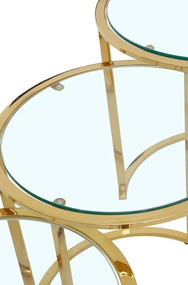 Allure Round Nest of 3 Tables - Gold, Glass