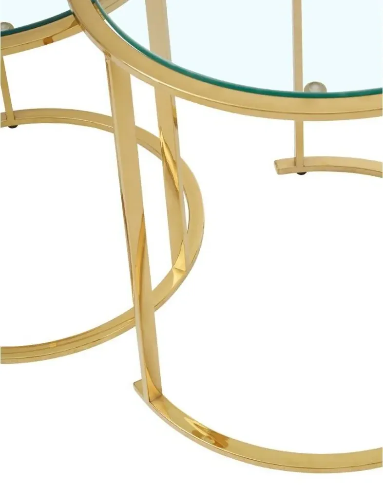Allure Round Nest of 3 Tables - Gold, Glass