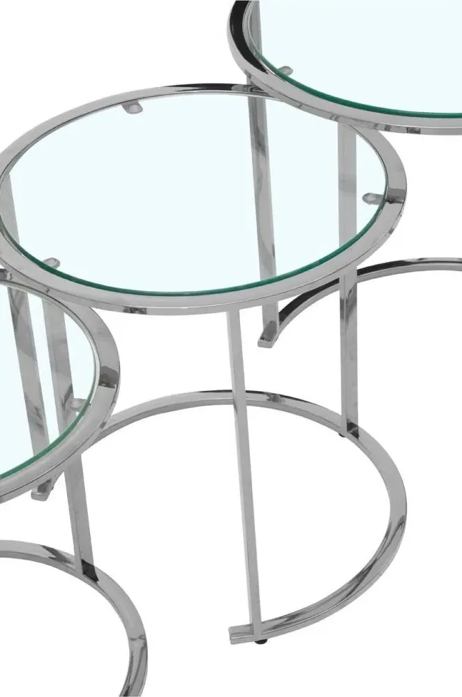 Allure Round Nest of 3 Tables - Silver, Glass