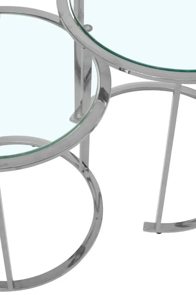 Allure Round Nest of 3 Tables - Silver, Glass