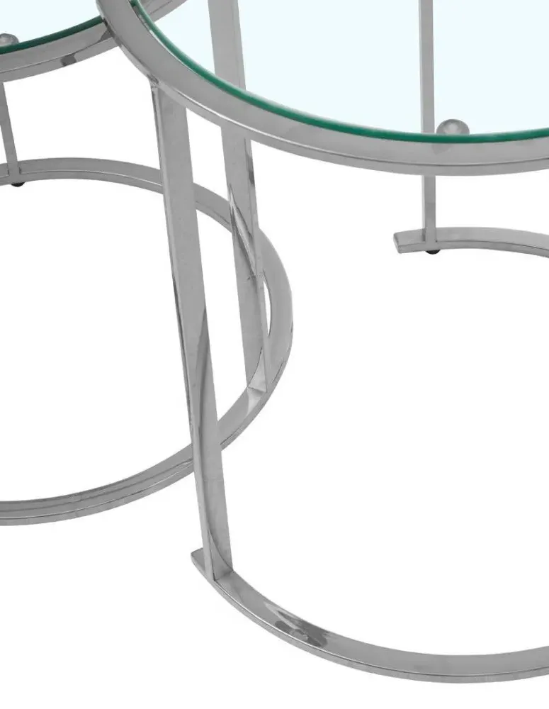 Allure Round Nest of 3 Tables - Silver, Glass