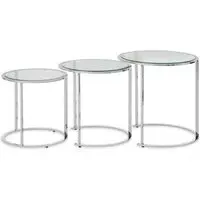 Allure Round Nest of 3 Tables - Silver, Glass