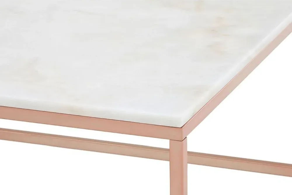 Allure Square Coffee Table with Rose Gold Base - White, Marble