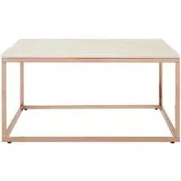 Allure Square Coffee Table with Rose Gold Base - White, Marble