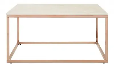 Allure Square Coffee Table with Rose Gold Base - White, Marble