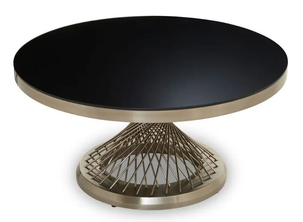 Anzio Round Coffee Table with Geometric Base - Black, Glass