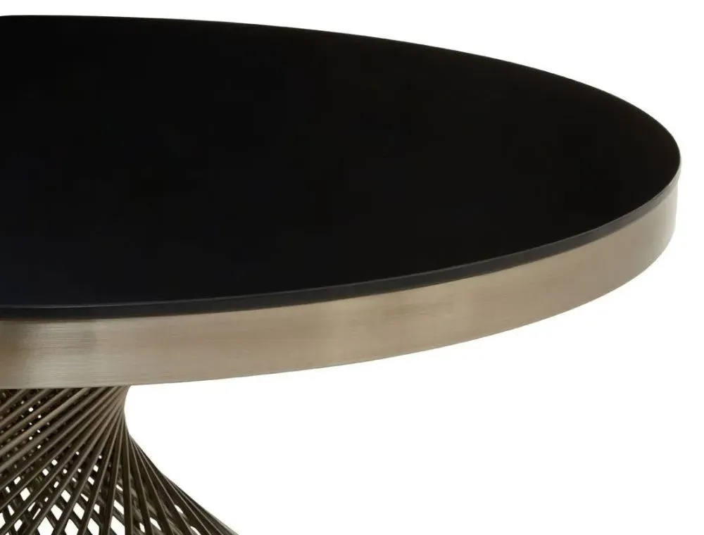 Anzio Round Coffee Table with Geometric Base - Black, Glass