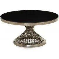 Anzio Round Coffee Table with Geometric Base - Black, Glass