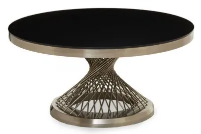 Anzio Round Coffee Table with Geometric Base - Black, Glass image
