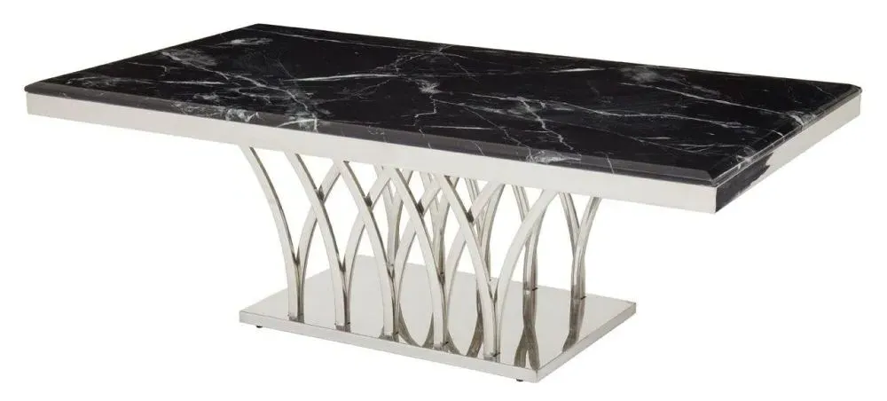 Arenza Coffee Table with Silver Base - Black, Marble