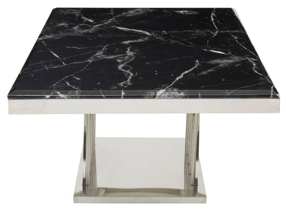 Arenza Coffee Table with Silver Base - Black, Marble