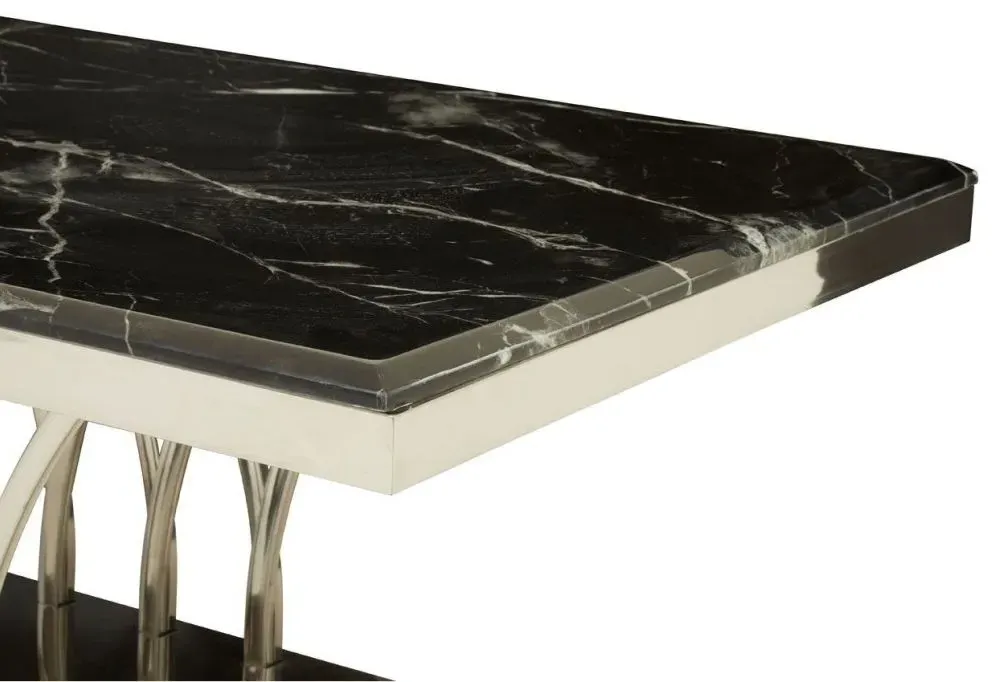 Arenza Coffee Table with Silver Base - Black, Marble