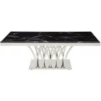 Arenza Coffee Table with Silver Base - Black, Marble