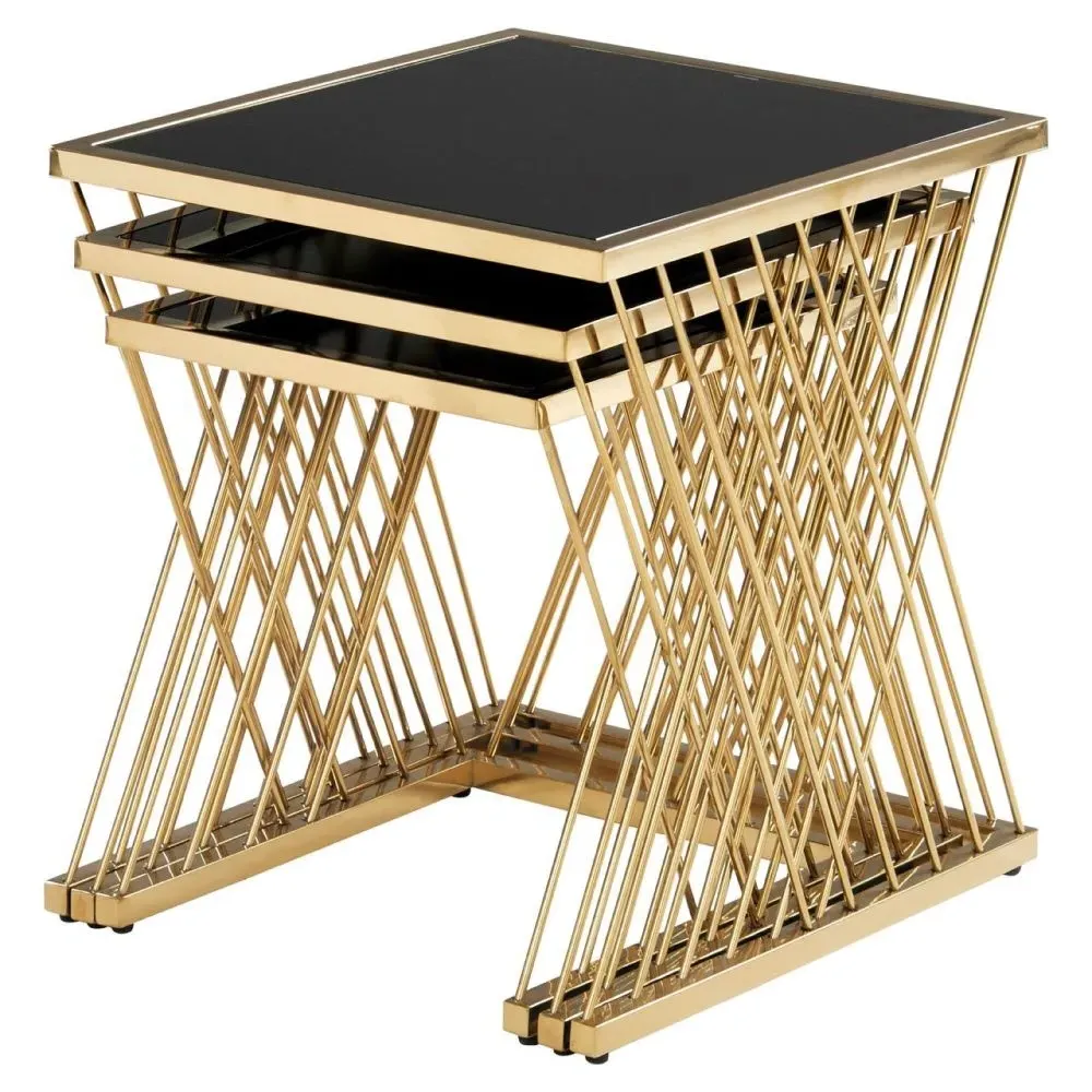 Arezzo Nest of 3 Tables - Black, Glass