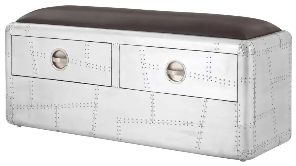 Avro 2 Drawer Bench - Silver, Aluminium