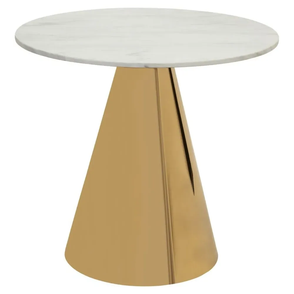 Azalea 2-Seater Round Dining Table with Cone Base - White, Marble
