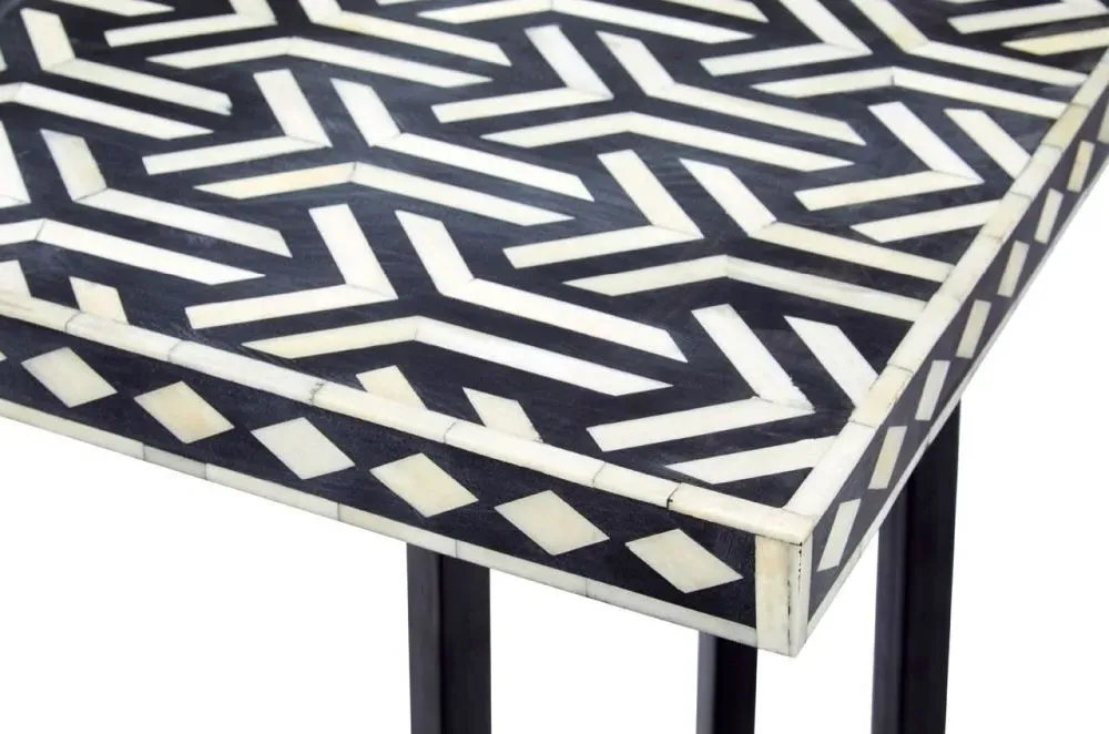Black Bone Geometric Inlay Console Table - Black