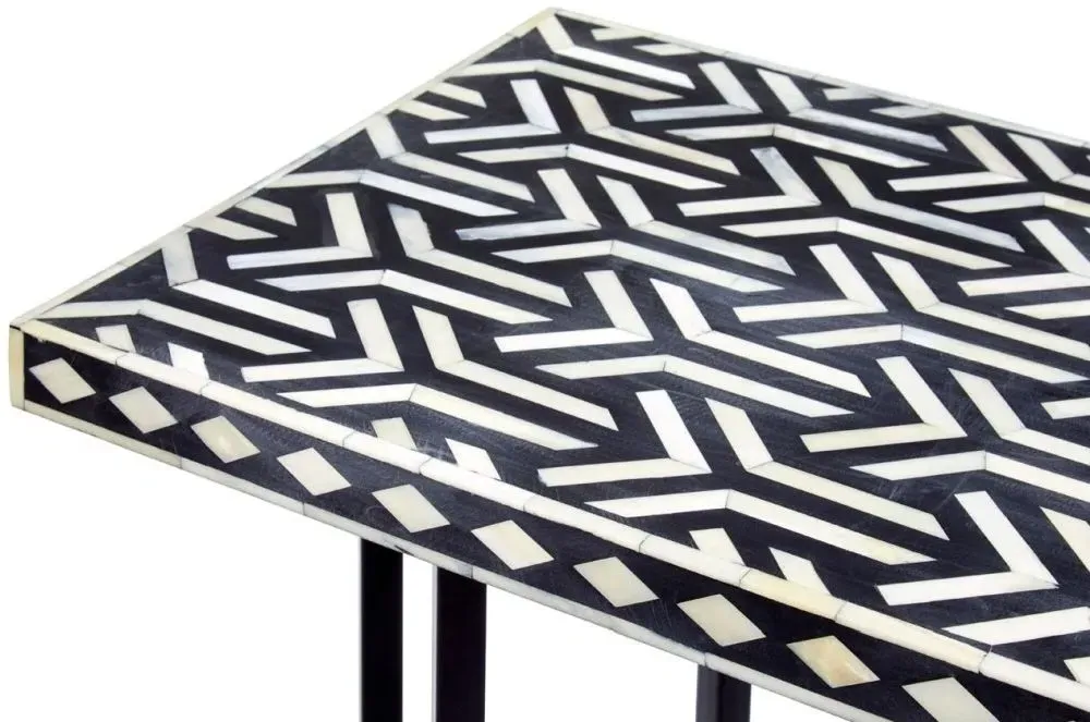 Black Bone Geometric Inlay Console Table - Black