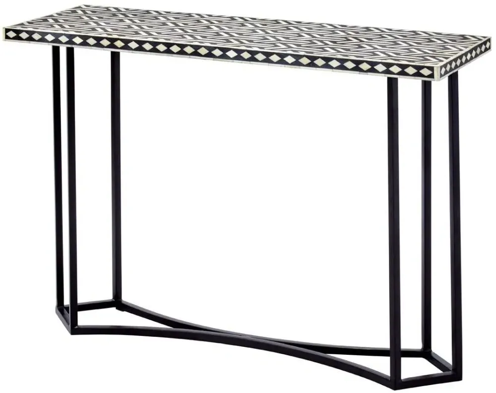 Black Bone Geometric Inlay Console Table - Black
