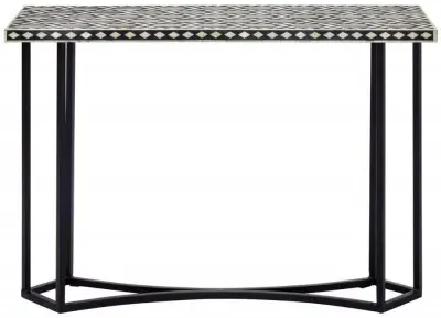 Black Bone Geometric Inlay Console Table - Black