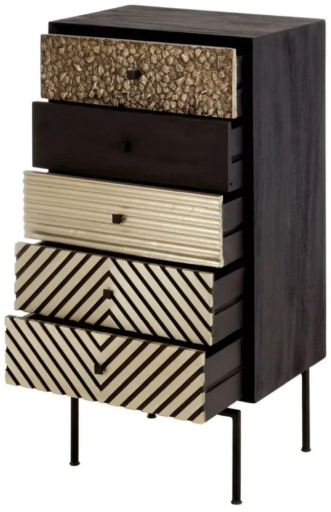 Boho Narrow 5 Drawer Cabinet - Black, Mango Wood