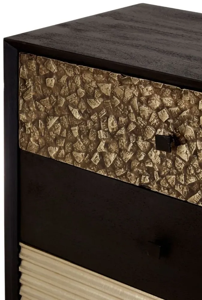 Boho Narrow 5 Drawer Cabinet - Black, Mango Wood