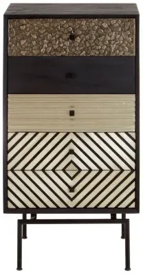 Boho Narrow 5 Drawer Cabinet - Black, Mango Wood image